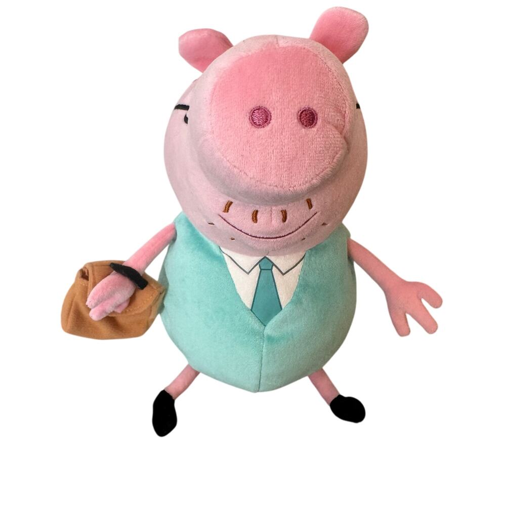 Peppa Pig plush Ty Daddy With brown briefcase Toy Stuffed Bean Bag Animal 9”